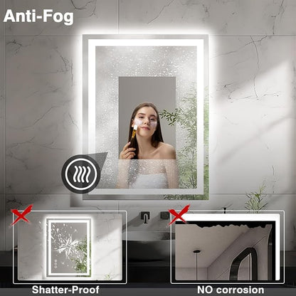 EchosLife 20"x28" LED Bathroom Mirrors for Wall | Backlit + Front Lit, Anti-Fog, Stepless Dimmable, 3 Colors, Memory, Tempered Glass, UL Listed, Horizontal/Vertical