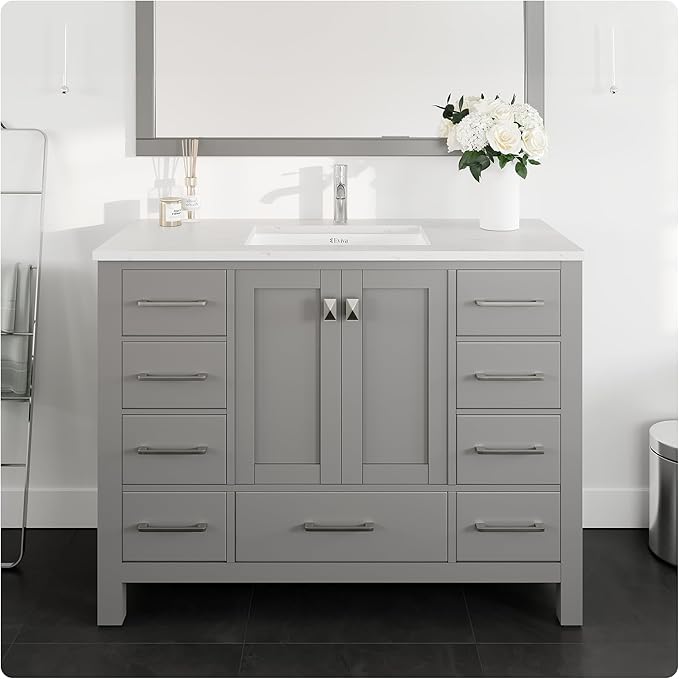Eviva London 48 Gray Bathroom Vanity with Carrara Quartz Top
