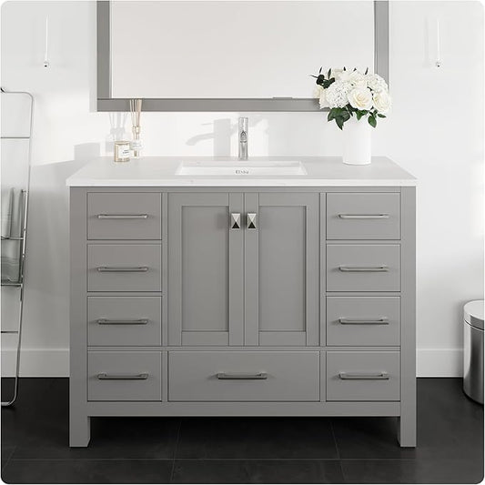 Eviva London 48 Gray Bathroom Vanity with Carrara Quartz Top
