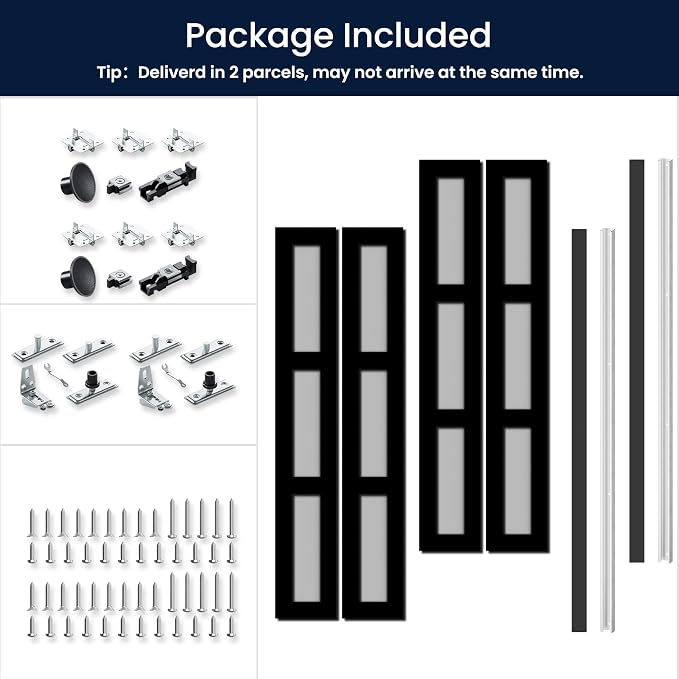 Bifold Doors for 48" x 80" Opening,Tempered Frosted Glass,Black | Closet Folding Doors with Hardware kit Included, Easy Assembly for Pantry Closet,Water-Proof PVC Surface
