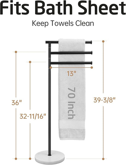 KES Matte Black Towel Racks for Bathroom with Weighted Marble Base, 40 Inch Free Standing Pool Towel Rack Outdoor, 3 Swivel Bars, Premium 18/8 Stainless Steel, BTH219-BK