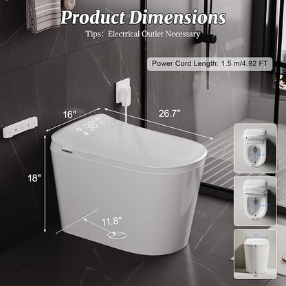 Smart Bidet Toilet with Tank Foam Shield Dual Auto Flush/Lid&Seat | Foot Sensor UV-C light Electric Modern One Piece Toilet for Bathroom with Siphon Dual Flush 0.8/1.2 GPF MAP 1000g