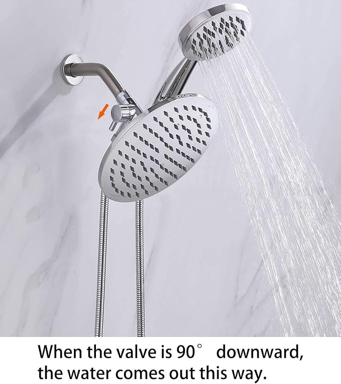 G-Promise Solid Metal Shower Head Diverter with Holder 3-Way | Spray Separately or Both, Adjustable-Angle Bracket, Anti-Leak, Smooth Knob Switch, Easy Install, Universal Replacement Part