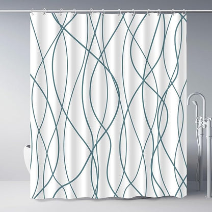 Striped Shower Curtain for Bathroom, Lake Blue, 72" W x 72" L | with Hooks, Modern Hotel Style, Water Repellent, Washable, Weighted Hem