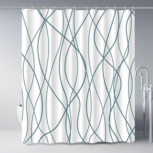 Striped Shower Curtain for Bathroom, Lake Blue, 72" W x 72" L | with Hooks, Modern Hotel Style, Water Repellent, Washable, Weighted Hem