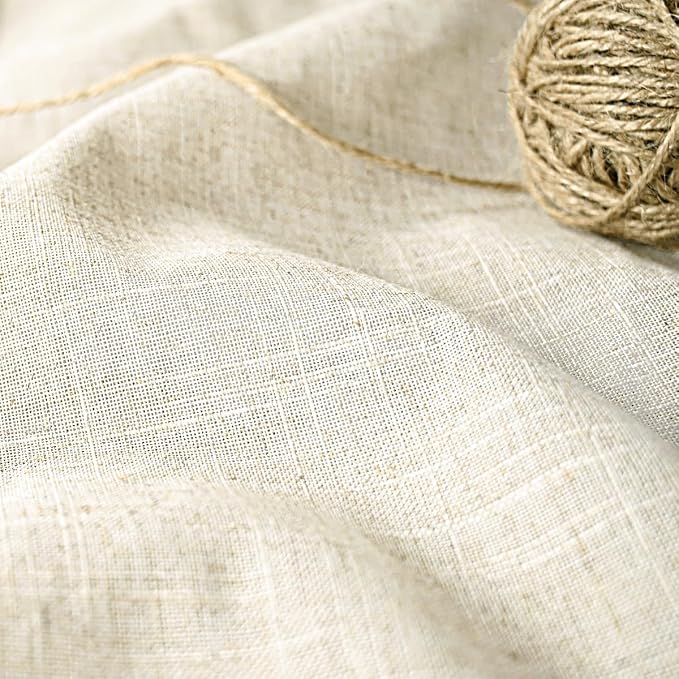 DOSLY Ides Farmhouse Shower Curtain, Beige and Beige Stripe, Button Curtain, Linen and Cotton Blend Fabric, Rustic Charm Country Chic Style, 72x78 in