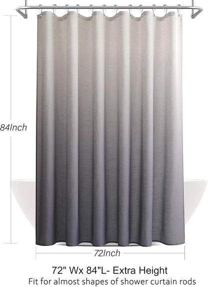 Ombre Grey Linen Shower Curtain, Rustic Boho Farmhouse Style Bath Curtains for Bathroom, Cotton Blend Water Resistant Fabric Shower Curtain with Stainless Steel Hooks, 72 x 84 Inch