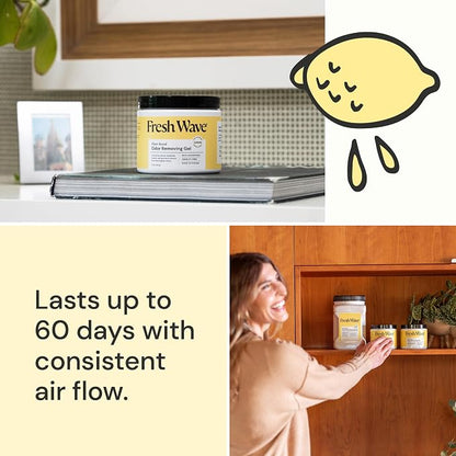 Fresh Wave Lemon Odor Eliminator Gel 2Pk 15 oz - Air Freshener for Home | Lasts 30-60 days. Plant-based odor absorber. No perfumes or harsh chemicals. Bathroom & closet deoderizer. Refills available.
