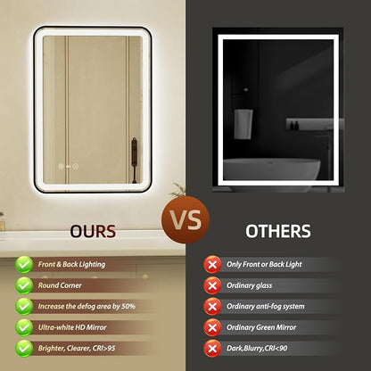 24x32 Inch Black Framed LED Bathroom Mirror with Lights,Smart Bathroom Mirror,Motion Sensor,Anti-Fog,Stepless Dimmable & 3 Colors,Memory,Vanity Mirror for Wall