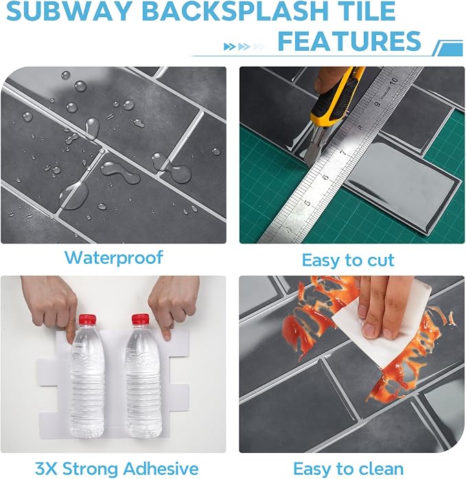 STICKGOO 10 Sheets Subway Tile Peel and Stick Backsplash, Extra Thick 3D Wall Tiles with Commercial-Grade Adhesive for Kitchen, Bathroom, Laundry Room,11.56"x8.38"(Metro Grigio)