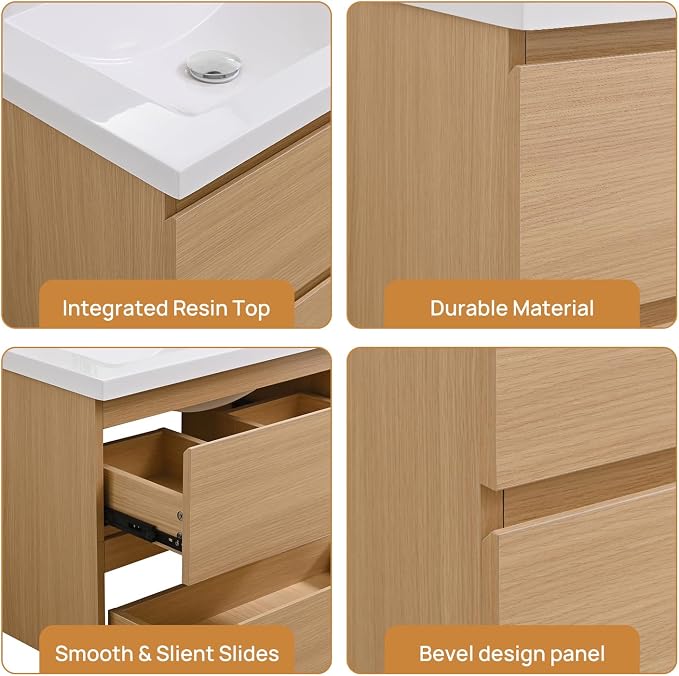Wall-Mount Bathroom Vanity with Sink Combo, Cabinet Included, Large Drawers for Ample Storage (Wood, 48“)