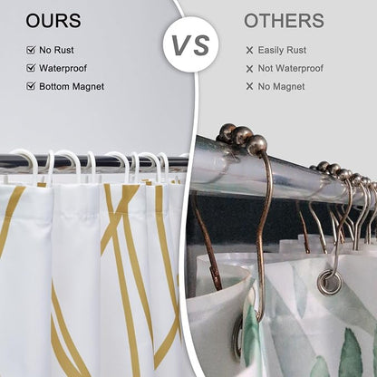 Striped Shower Curtain for Bathroom, Gold Light Brown White, 72x72 | with Hooks, Modern Hotel Style, Water Repellent, Washable, Weighted Hem