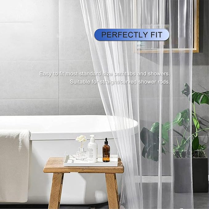 66 inch Wide Clear Shower Curtain Liner with Magnets and Rustproof Grommets, Lightweight, Waterproof, Odor-Free, Suitable for Home, Hotel, Office etc. (66Wx72H)