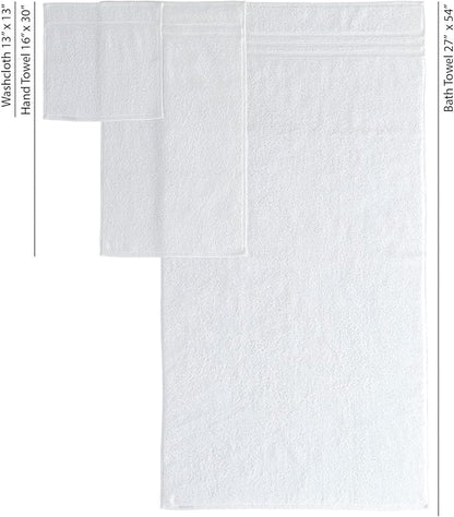 Hawmam Linen White 6 Piece Bath Towels Set for Bathroom Original Turkish Cotton Soft, Absorbent and Premium 2 Bath Towels, 2 Hand Towels, 2 Washcloths