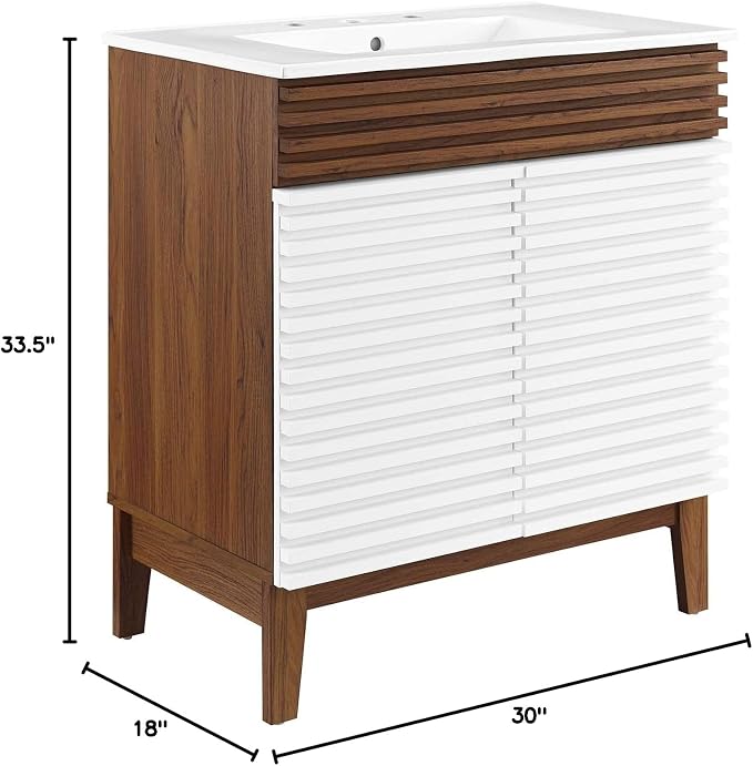 Modway Render 30" Bathroom Vanity With Sink in White Walnut White