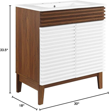 Modway Render 30" Bathroom Vanity With Sink in White Walnut White