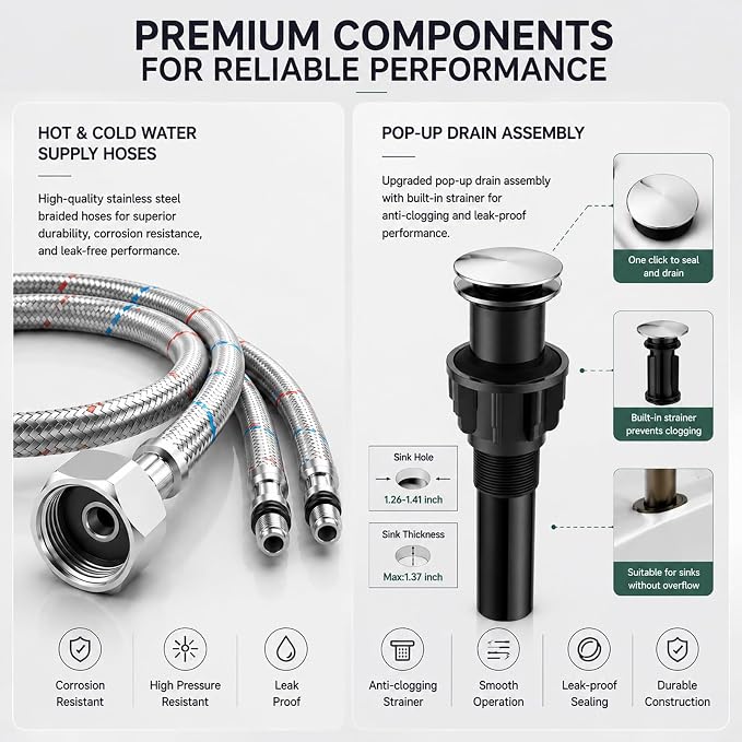 VOTON Vessel Sink Faucet Chrome Modern Tall Waterfall Bathroom Sink Faucet with Pop-Up Drain Single Handle Bathroom Faucet 1 Hole Bowl Lavatory Vanity Faucet, Rv Sink Camper Farmhouse Bathroom Faucet
