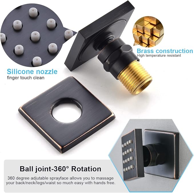 Oil Rubbed Bronze Shower System Temperature Display Shower Set | 12 inch and 8 inch Full Body Shower Head, with 6 PCS Body Jet and Handheld Spray