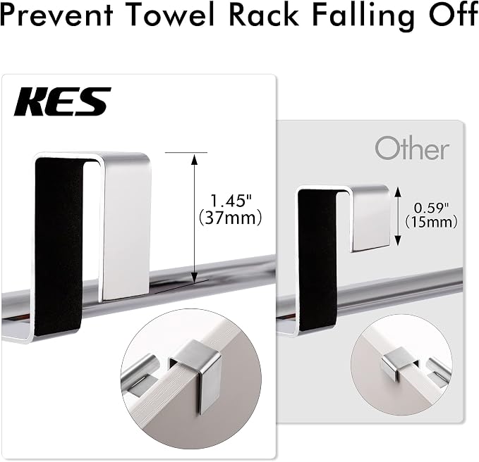 KES Over The Cabinet Door Towel Rack, 2 Pack, Polished Steel | Fit Cabinet Doors Under 1" Thick, EVA Pads, Kitchen Towel Bar Rack, Dish Towel Holder, SUS304 Stainless Steel
