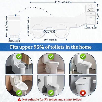 Bidet Attachment for Toilet,Non Electric Ultra-Slim Cold Water Bidet Toilet Seat Attachment,Adjustable Water Pressure,Self-cleaning Dual Nozzle (Frontal & Rear Wash),Easy to Install,White