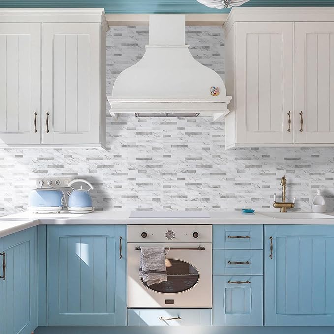 STICKGOO Peel and Stick Backsplash Tile, Stick on Backsplash for Kitchen and Bathroom, Volakas White Look PVC Mixed Metal Silver Self Adhesive Wall Tiles(20 Sheets)