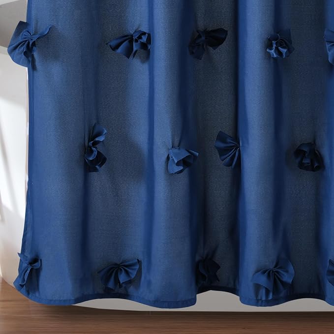 Lush Decor Riley Shower Curtain, 72" W x 72" L, Navy - Bathroom Curtain - Coquette Decor - Bow Shower Curtains - Cottage Core - Fabric Shower Curtains