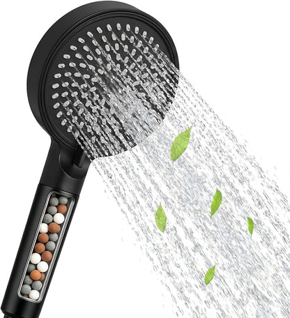 Filtered Shower Head with Handheld High Pressure 3 Spray Mode Showerhead | Detachable Shower Head Water Softener Filters Beads for Hard Water Remove Chlorine (Matte Black)