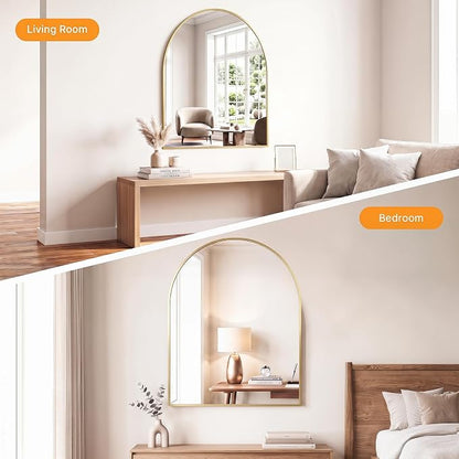 Sweetcrispy 30"x38" Arched Bathroom Mirror, Bathroom Mirrors for Over Sink | Modern Wall Mirrors Arch Decorative for Entryway, Bedroom, Vanity,Horizontal or Vertical Hanging, Gold