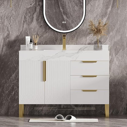homary 36" Freestanding Bathroom Vanity Set with Single Sink, Modern Bathroom Sink Cabinet Storage Cabinet with Sintered Stone Countertop and Ample Storage, White