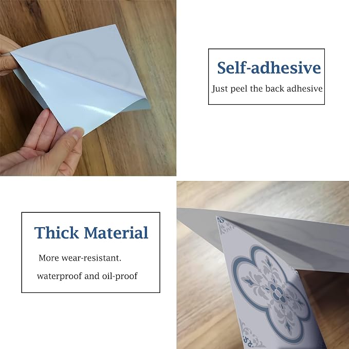 Peel & Stick Tile Stickers 12 PCS Self Adhesive Backsplash Decorative Wall Stickers for Kitchen Bathroom Tile Decals Waterproof & Removable 6" x 6" (Gray Flower)