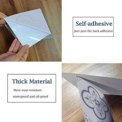 Peel & Stick Tile Stickers 12 PCS Self Adhesive Backsplash Decorative Wall Stickers for Kitchen Bathroom Tile Decals Waterproof & Removable 6" x 6" (Gray Flower)
