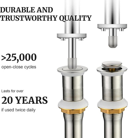 Pop up Sink Drain Stopper for Bathroom Vessel Vanity Sink Art Basin Brushed Nickel, Small Cap Without Overflow, Metal Pop-up Drain Strainer with Detachable Basket Stopper | Pop Up Drain, Made of Metal, Small Cap, with Detachable Basket Stopper, Drain F...