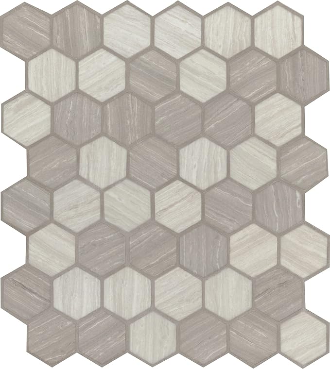 MSI Silva Oak Hexagon Glass Tile for Kitchen Backsplash, Wall Tile for Bathroom, Accent Wall Tile, and Shower Wall Tile, 12.75 in. x 11.02 in. Mesh-Mounted Mosaic Tile (14.70 sq. ft. / case)