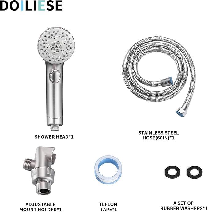 Shower Head, High Pressure 6 Setting Shower Head Hand-Held with ON/OFF Switch and Spa Spray Mode - Shower Heads with Handheld Spray High Pressure - Brushed Nickel