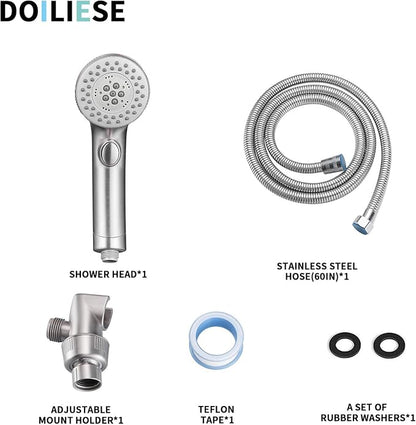 Shower Head, High Pressure 6 Setting Shower Head Hand-Held with ON/OFF Switch and Spa Spray Mode - Shower Heads with Handheld Spray High Pressure - Brushed Nickel