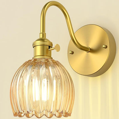 Wall Sconces Lights Lamp for Bedroom Bathroom, Modern Vanity Light Fixtures, Wall Mount Lighting Vintage Tulip Amber Glass Shade for Living Room Mirror Hallway Kitchen