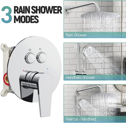 SR SUN RISE Rain Shower Faucet Set - 10 Inch Rain Shower Head with Handheld & Slide Bar Combo Set - Bathroom Wall Mounted Shower Faucet with Valve - Polished Chrome