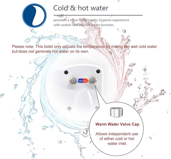 Self Cleaning Hot and Cold Water Bidet - Dual Nozzle (Male & Female) - Non-Electric Mechanical Bidet Toilet Attachment - with Temperature(BHCW01)