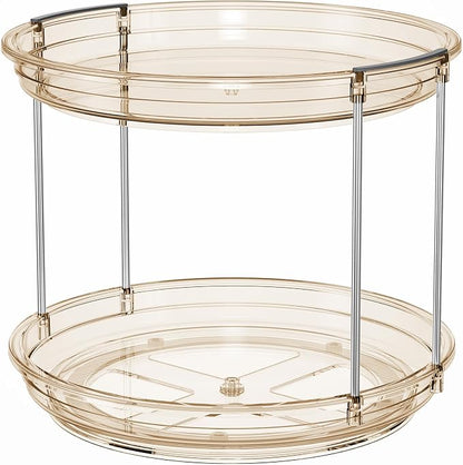 LAMU 2 Pack 2 Tier Lazy Susan Turntable Organizer 10.6'' Rotating Spice Rack Organization for Cabinet, Kitchen, Pantry, Countertop, Bathroom, Vanity, Medicine Cabinet Organizer, Amber