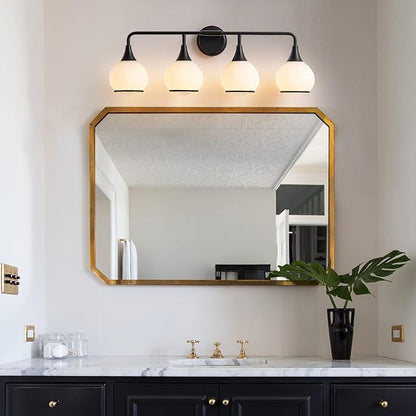 Black Bathroom Light Fixtures 4-Lights Vanity Lights with Milky White Frosted Glass Shade Bathroom Vanity Light 30.7 inch Wall Sconce Lighting Bath(Exclude E26 Bulb)