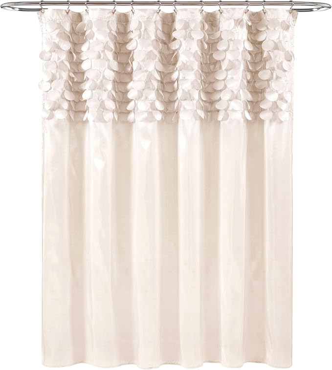 Lush Decor Lillian Shower Curtain | Textured Shimmer Circle Design Bathroom, 72” x 72”, Beige