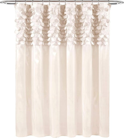 Lush Decor Lillian Shower Curtain | Textured Shimmer Circle Design Bathroom, 72” x 72”, Beige