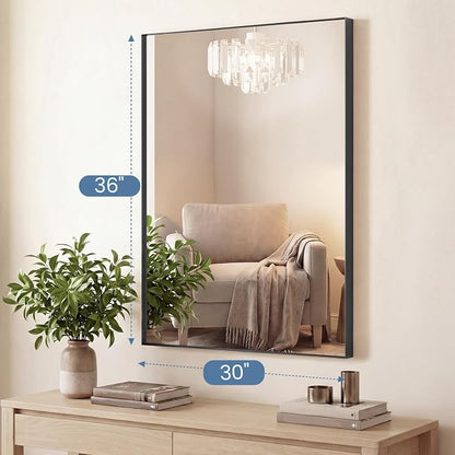 DUMOS 30"x36" Wall Mirror, Bathroom Mirrors for Over Sink, Black | Tempered Glass & Anti Rust Metal Frame, Decor for Entryway, Living Room, Bathroom, Vanity