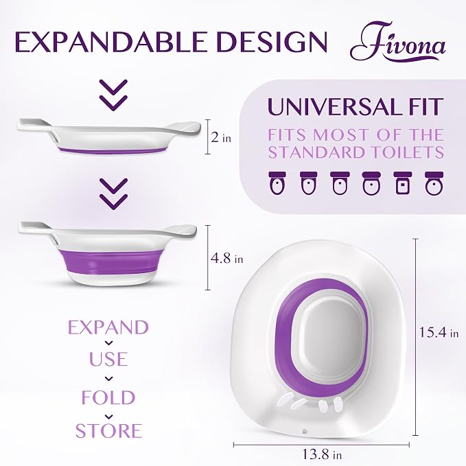 Sitz Bath for Hemorrhoids Relief, Foldable Basin for Toilet Seat, Ideal for Essential Postpartum Care, Perineal Soaking & Hygiene, Includes Hand Flusher with Sprayer, V Steaming Tub by Fivona