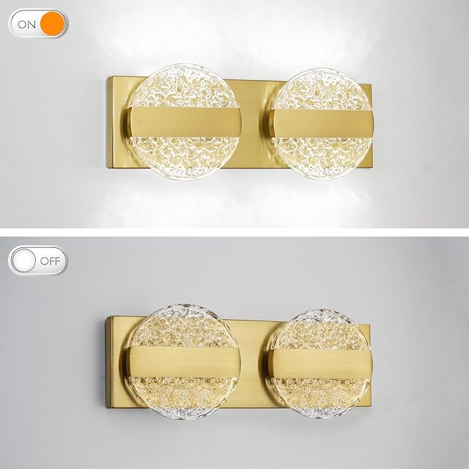 Luxury Brushed Gold Bathroom Vanity Light with High CRI 90+ LED for True Colors, 10W 6000K Cool White Modern Bathroom Lights Fixture Over Mirror for Makeup & Shaving