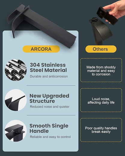 Vessel Sink Faucet Matte Black: ARCORA Single Hole Tall Bathroom Faucet, Single Handle Tall Waterfall Bathroom Faucet with Pop Up Drain and cUPC Supply Lines