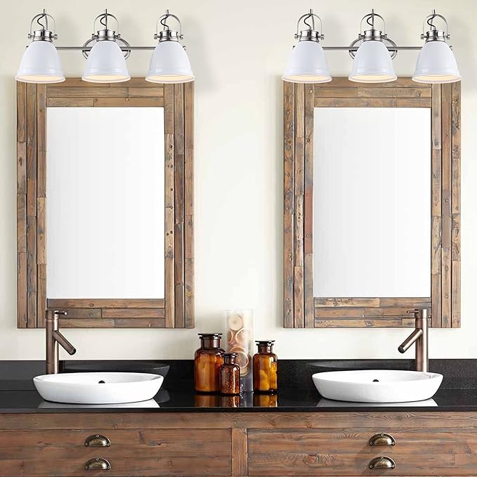 JONATHAN Y 25.5" White/Nickel 3-Light LED Vanity Light, Adjustable Wall Sconce for Bathroom Mirror, Farmhouse Bohemian Kitchen Light, Iron Black Bell Shade (JYL1116B)