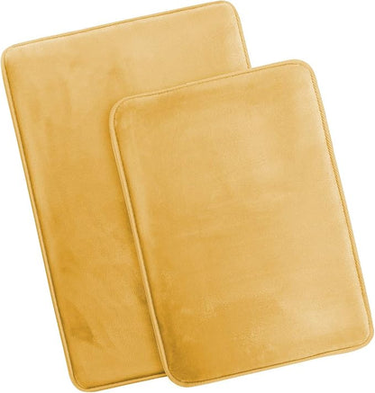 Clara Clark 2 Piece Bathroom Rugs Bath Mat Set, Velvet Memory Foam Bath Mats for Bathroom - Non-Slip, PVC Backing Bath Rugs, Washable - Dries Quickly, Gold