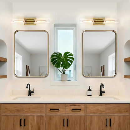 21" Brushed Gold Bathroom Light Fixtures Over Mirror,2-Light Gold Vanity Lights,Hardwired Vanity Lighting Fixtures Bathroom Lighting Fixtures Over Mirror for Bath Room E26 T10 Bulbs(Excluded)