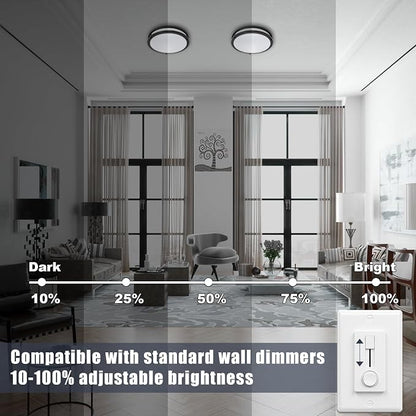 12inch LED Flush Mount Ceiling Light Fixture Dimmable Matte Black, Easy Install LED Ceiling Lamp Fixture Without Flicker, Super Bright 36W 3600LM 5CCT Warm to White Light 3000K to 6000K 2-Pack